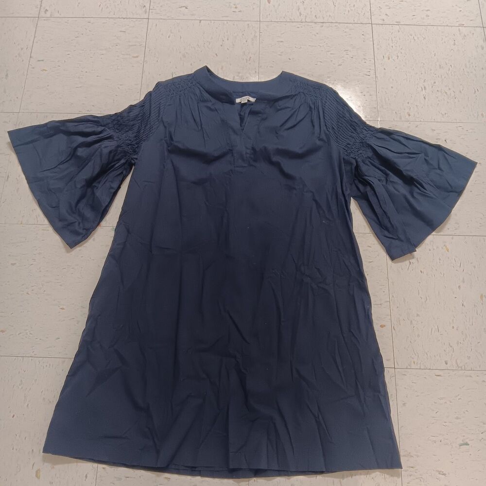 Chicos Bell Sleeve Summer Dress Navy Blue Size 2.5( Lg) Beach Y2K Nautical Cute